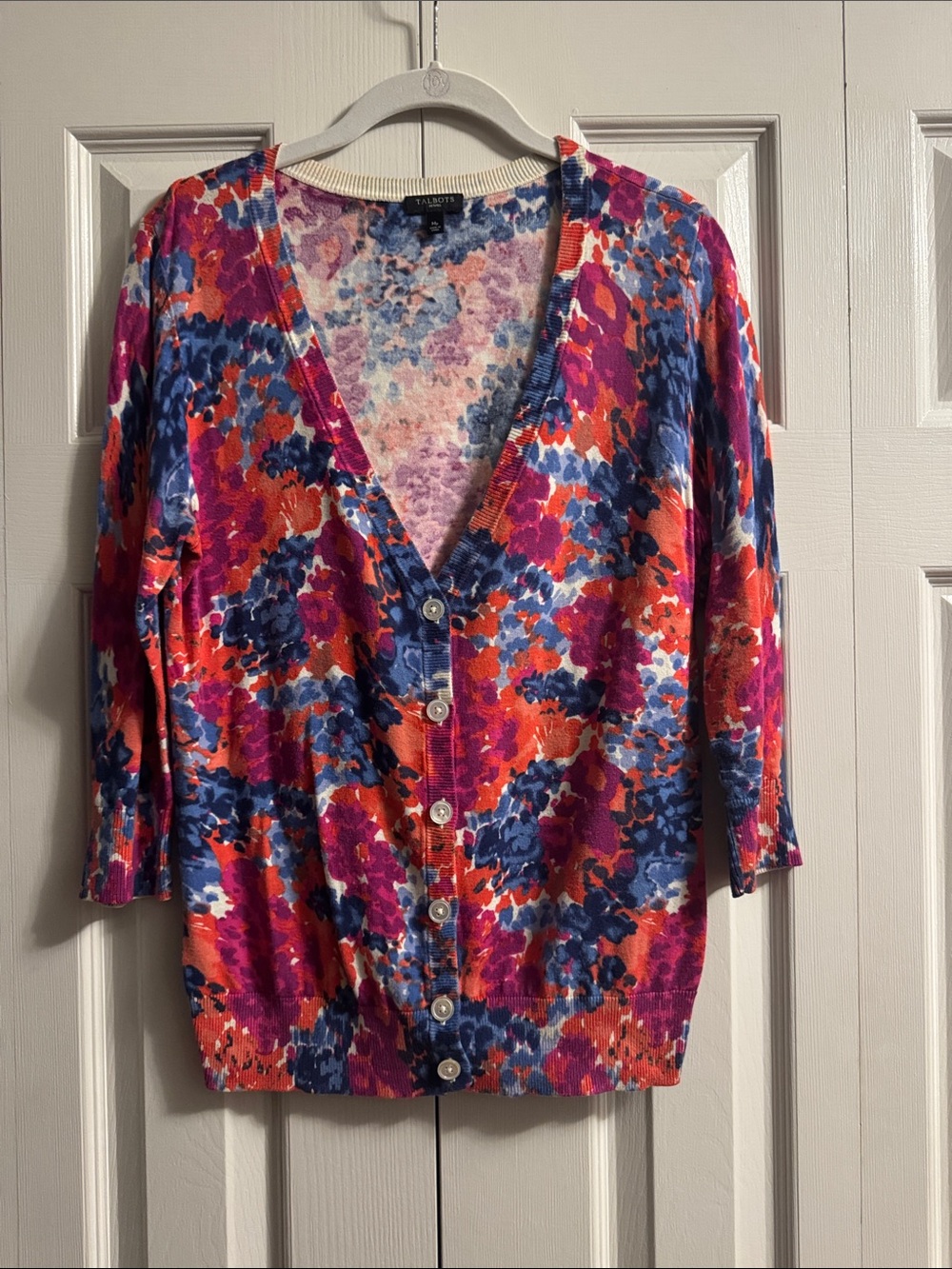 Talbots Multicolor Floral V-Neck Cardigan in Pink, Blue & Orange